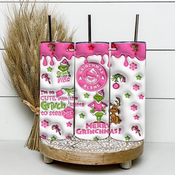 3D Inflated Glow In The Dark Grinch Christmas 20oz Tumbler - Picture 1 of 4